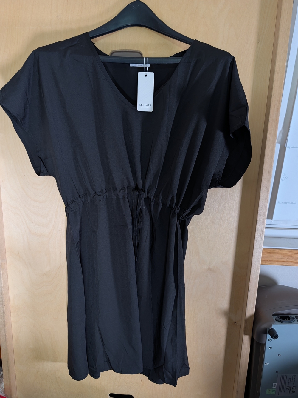 Black V-Neck Drawstring Waist Dress